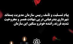 پیام تسلیت رئیس سازمان مدیریت پسماند شهرداری بندرعباس در پی شهادت همسر و مجروحیت فرزند همکار خدوم این سازمان